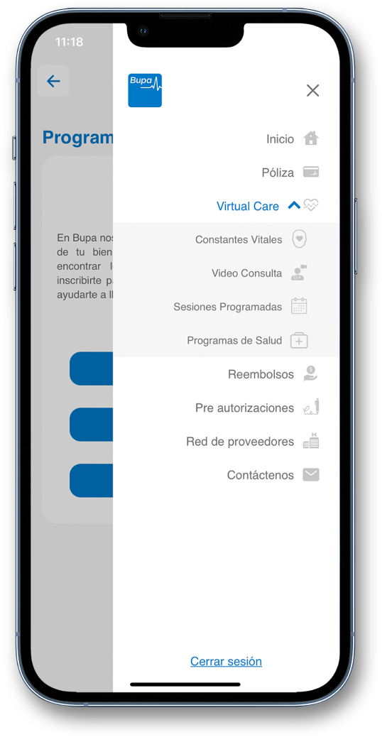 Display de la APP Bupa.