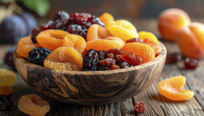 Pasas, dátiles y frutos deshidratados como frutas prohibidas para la diabetes tipo 2.