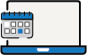 Ícono de computadora con funcionalidad de solicitar citas (calendario)