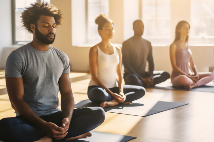 Personas practicando yoga y meditaci'on