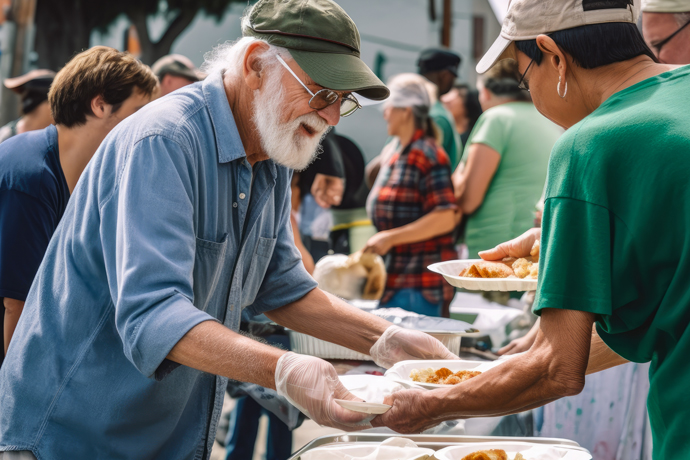 Voluntafrios repartiendo comida a ancianos